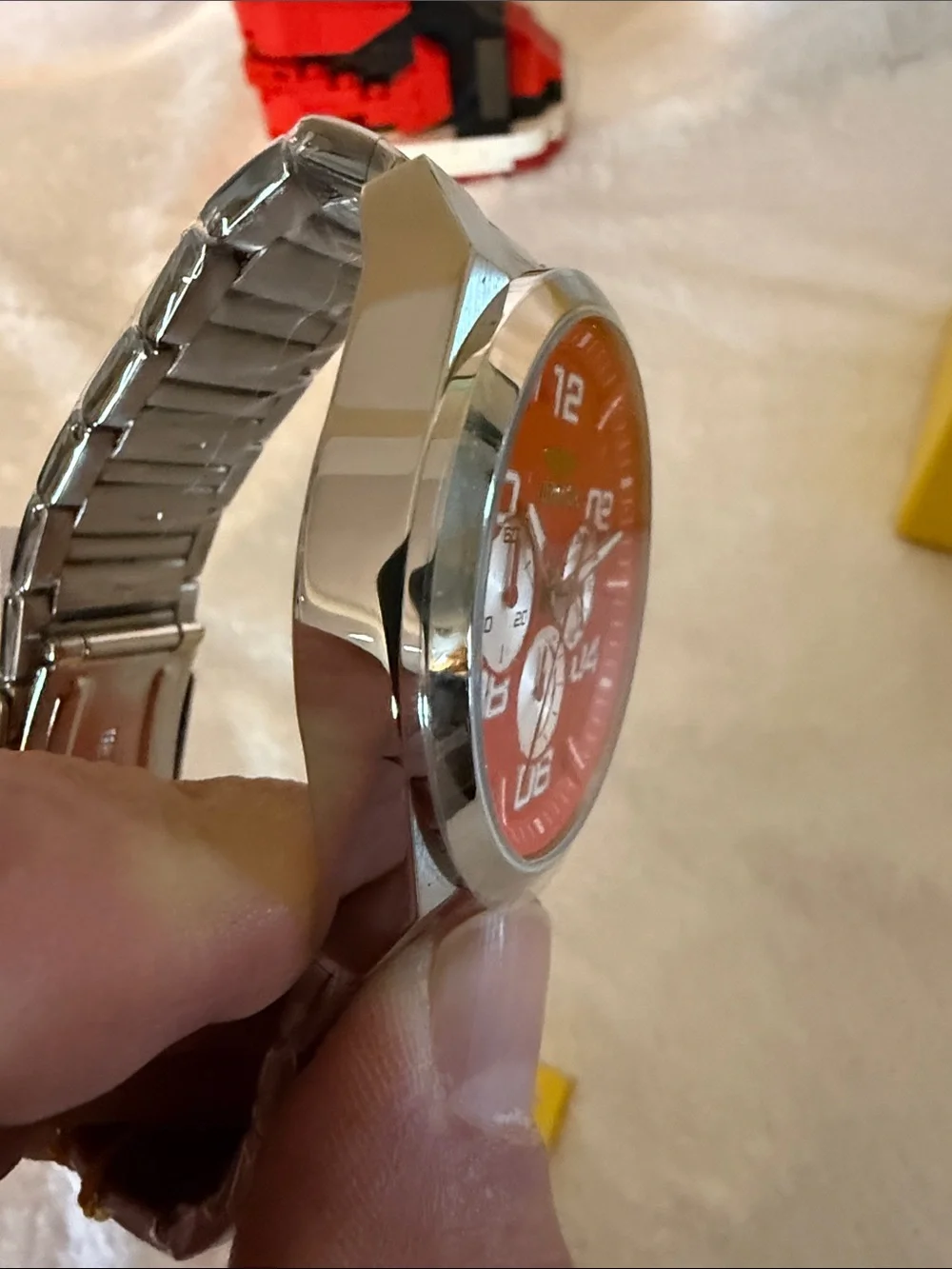 Invicta Red Dial Silver-Tone Chronograph Watch